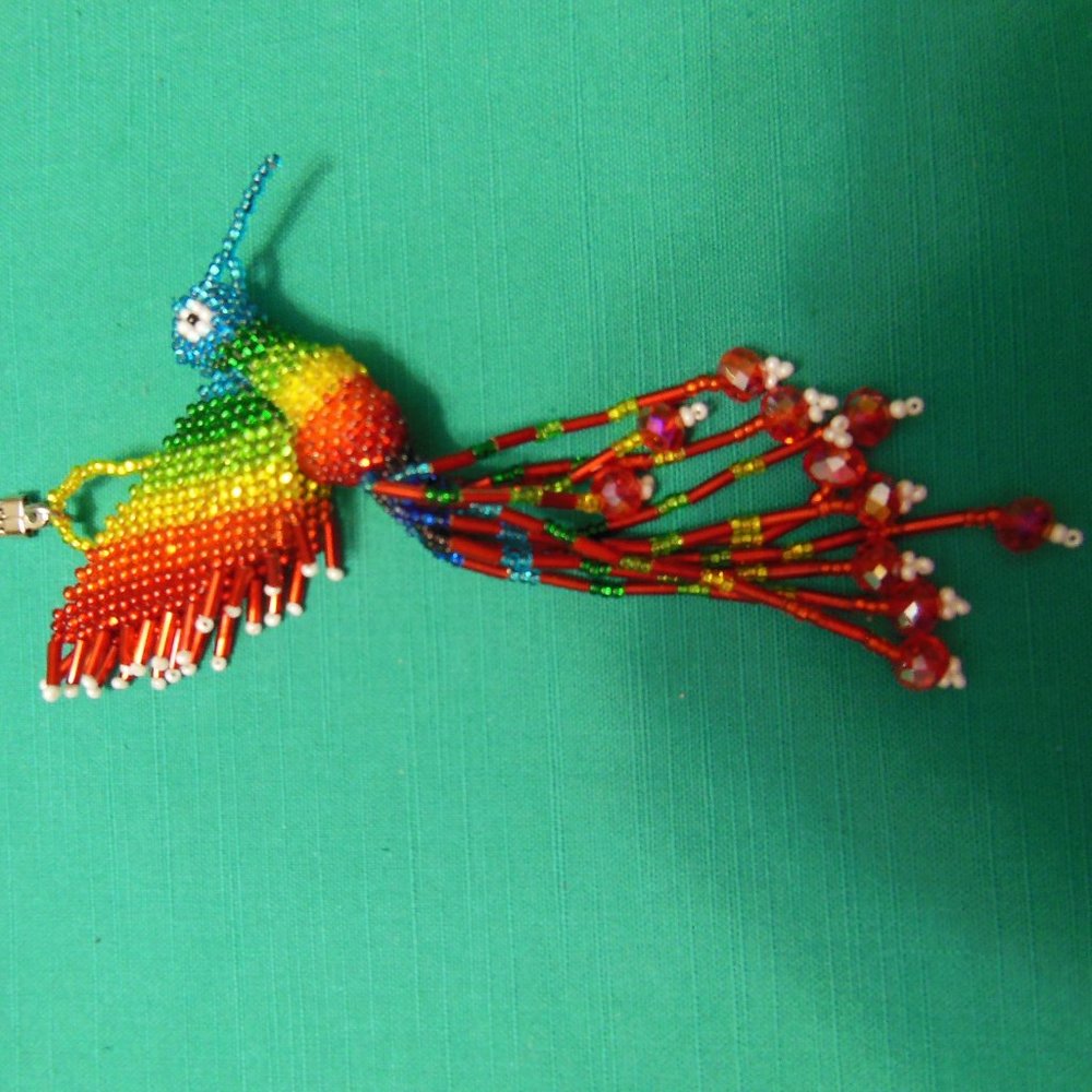Huichol Handmade Key Chain Hummingbird Chaquira - Picture 5 of 5